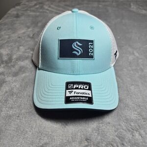 Seattle Kraken Hat Fanatics NHL Trucker Cap Adjustable 2021 Logo Blue NWT Hockey